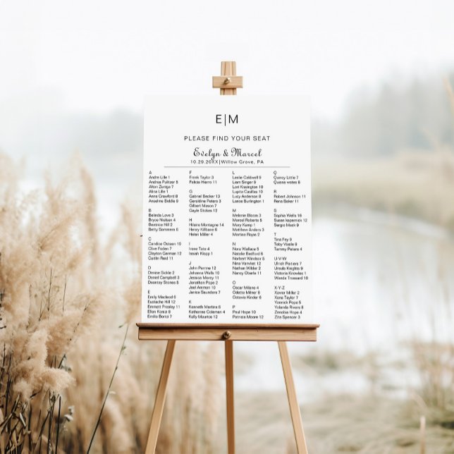 Minimalistische Alphabetische Hochzeitstabelle Poster (Von Creator hochgeladen)