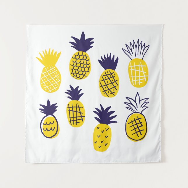 Minimalistische Ananas, buntes abstraktes Design. Wandteppich (Vorderseite)