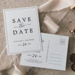 Minimalistische Ankündigung Datum freihalten Postk<br><div class="desc">Diese minimalistische Ankündigung Datum freihalten Postkarte ist perfekt für eine einfache Hochzeit. Das moderne romantische Design besticht durch klassische schwarz-weiße Typografie gepaart mit einer rustikalen und eleganten Kalligraphie mit Vintagem handgeschriebenem Stil. Anpassbar in jeder Farbe. Behalt das Design einfach und elegant, wie es ist, oder personalisiere es durch Hinzufügen von...</div>