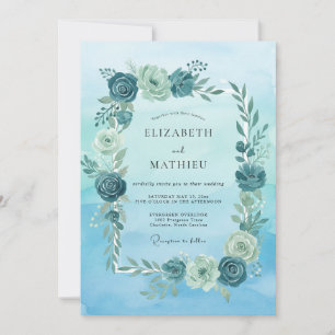 Minimalistische aqua-mint-blättrige Hochzeit Einladung