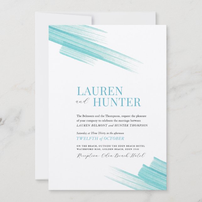 Minimalistische Aqua Tinte Striche Einladung (Vorderseite)