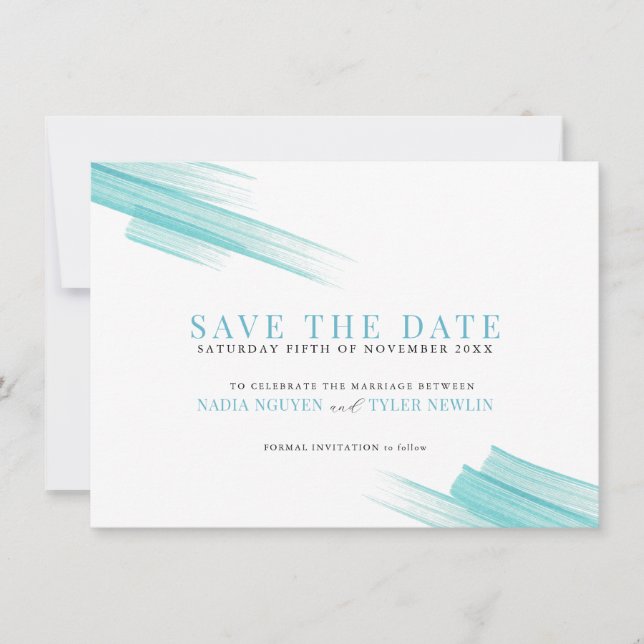 Minimalistische Aqua Tinte Strikes Foto Hochzeit Save The Date (Vorderseite)