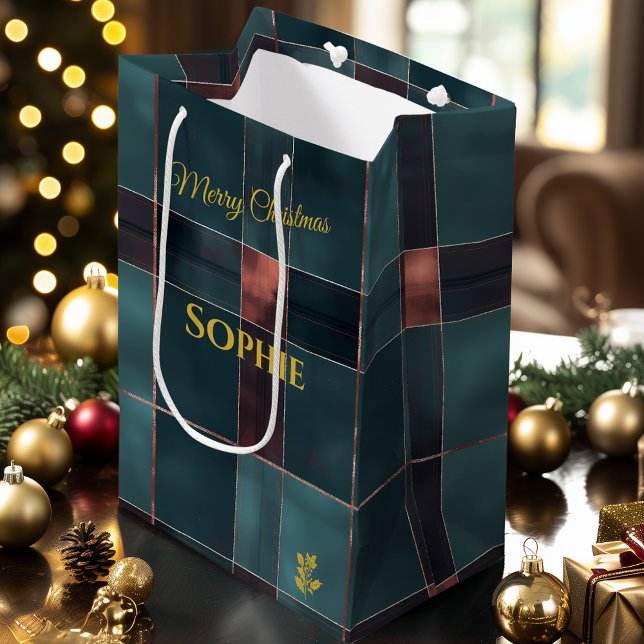 Minimalistische Aquamarine und Burgund Karierte We Mittlere Geschenktüte (Von Creator hochgeladen)