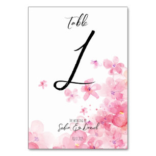 Minimalistische Aquarell-Rosawildblumen-Hochzeit Tischnummer
