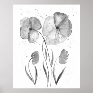Minimalistische Aquarellbilder Blume Schwarz Kunst Poster