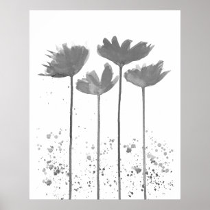 Minimalistische Aquarellbilder Blume Schwarz Kunst Poster