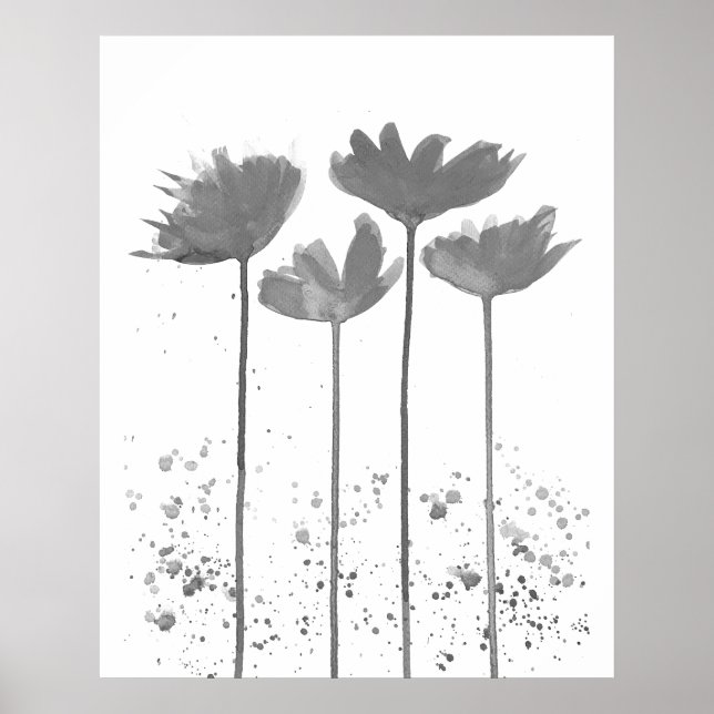 Minimalistische Aquarellbilder Blume Schwarz Kunst Poster (Vorne)