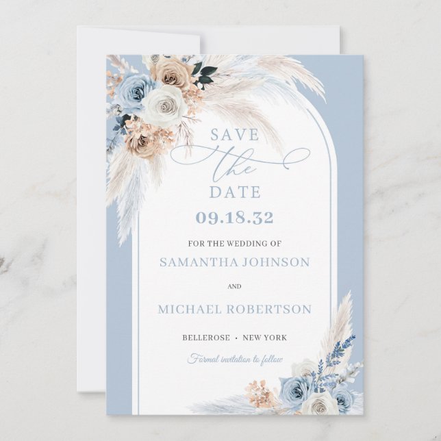 Minimalistische Aquarellblau und Terracotta tropis Save The Date (Vorderseite)