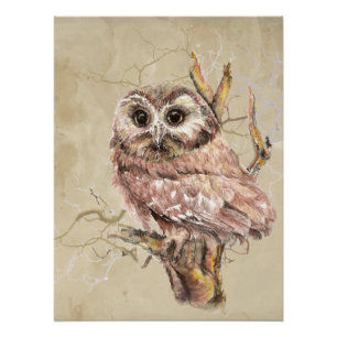 Minimalistische Aquarelldruckkunst für Eule Liebha Poster
