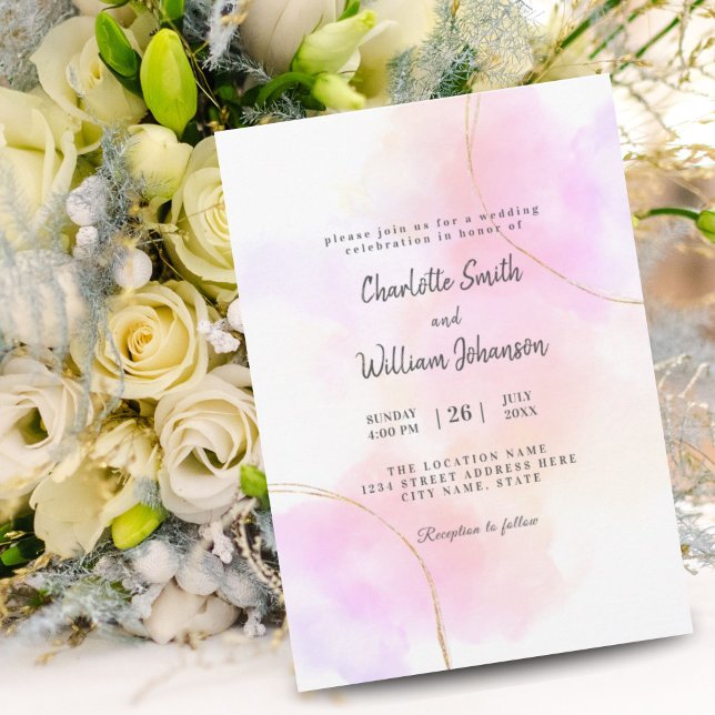 Minimalistische Aquarellfarbe Rosa und goldweiß Einladung (Von Creator hochgeladen)