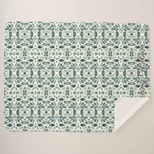 Minimalistische Aquarellgrün-Blätter Sherpa Blanke Sherpadecke (Vorderseite (Horizontal))