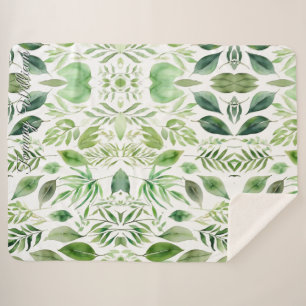 Minimalistische Aquarellgrün-Blätter Sherpa Blanke Sherpadecke