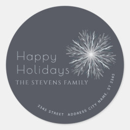 Minimalistische Aquarellschneeflocke Happy Holiday Runder Aufkleber