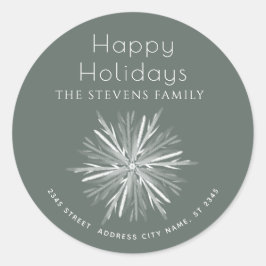 Minimalistische Aquarellschneeflocke Happy Holiday Runder Aufkleber