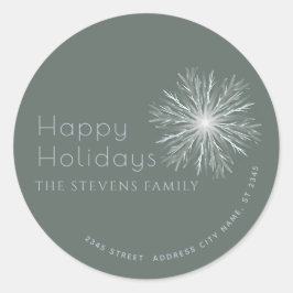 Minimalistische Aquarellschneeflocke Happy Holiday Runder Aufkleber