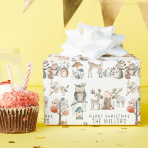 Minimalistische Aquarelltiere Niedliche Waldtiere Geschenkpapier