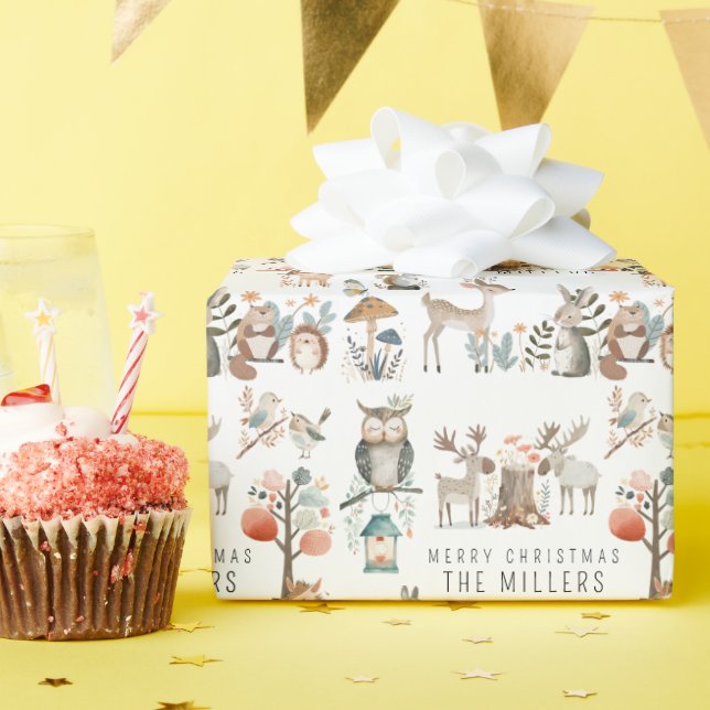 Minimalistische Aquarelltiere Niedliche Waldtiere Geschenkpapier (Geburtstagsparty)