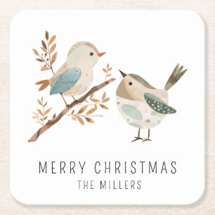 Minimalistische Aquarellvögel Frohe Weihnachten Rechteckiger Pappuntersetzer