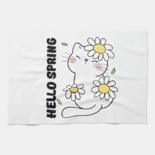 Minimalistische Ästhetik Hallo Frühling Katze & Gä Geschirrtuch