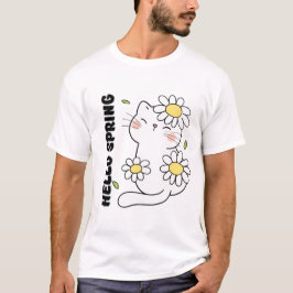 Minimalistische Ästhetik Hallo Frühling Katze & Gä T-Shirt