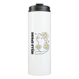 Minimalistische Ästhetik Hallo Frühling Katze & Gä Thermosbecher