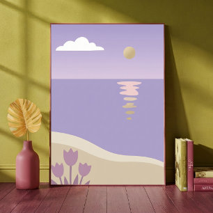 Minimalistische Ästhetik Lila Strand Sonnenunterga Poster