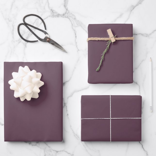 Minimalistische Aubergine lila solide schlicht ele Geschenkpapier Set (Vorderseite)