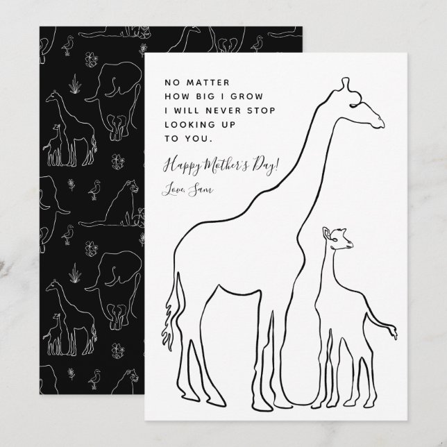 Minimalistische Baby Giraffe Line Art Mother Day C Karte (Vorne/Hinten)