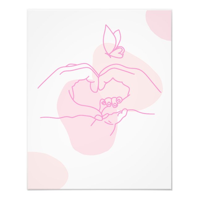 Minimalistische Baby Hands Line Art mit Butterfly  Fotodruck (Vorne)