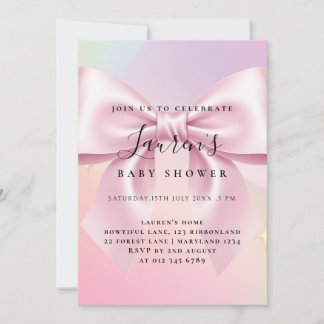 Minimalistische Baby-Party mit rosa Schleife Einladung