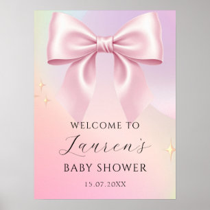 Minimalistische Baby-Party mit rosa Schleife Poster