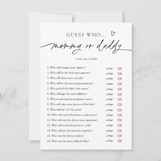 Minimalistische Baby Shower Mommy oder Daddy Game  Einladung (Vorderseite)