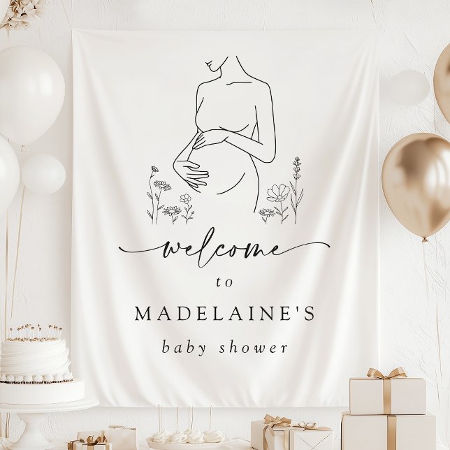 Minimalistische Babydusche Begrüßungsbanner Hinter Wandteppich (Von Creator hochgeladen)