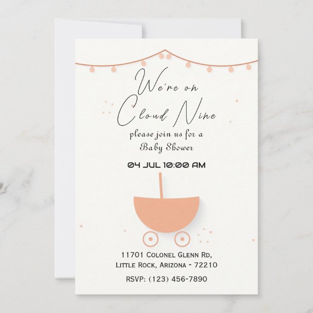 Minimalistische Babyduschkarte mit adäquater Rolle Einladung (Vorderseite)