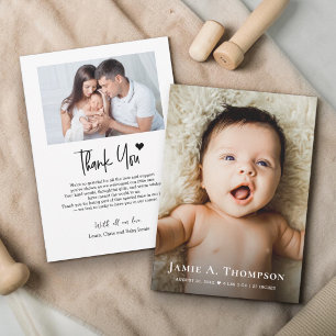 Minimalistische Babyparty Geburt Neugeborenes Foto Dankeskarte
