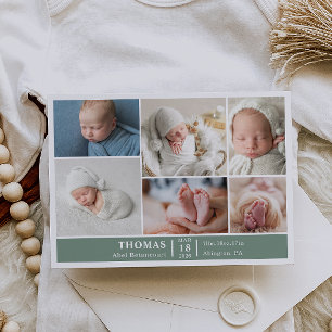 Minimalistische Babypfotocollage-Ankündigungskarte Einladung
