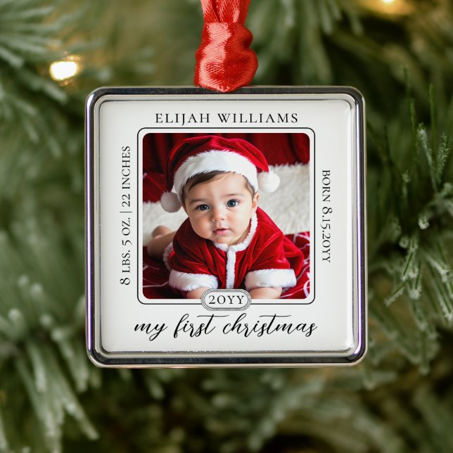 Minimalistische Babys Erstes Weihnachtsgeburtsheim Ornament Aus Metall (Baum)