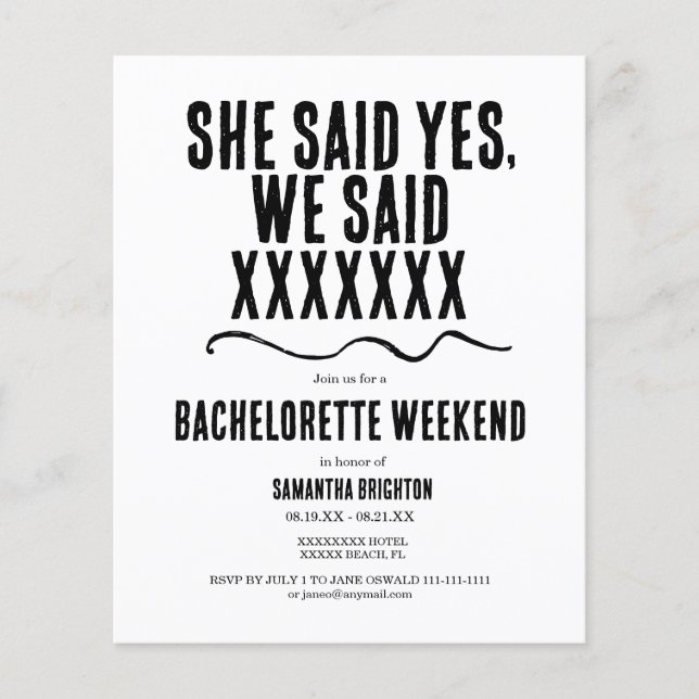 Minimalistische Bachelorette Wochenende Einladung (Vorderseite)