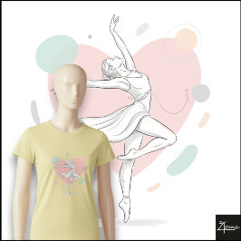 Minimalistische Ballerina-Skizze Pastell-Herz-Hint T-Shirt