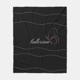 Minimalistische Ballerina und rosa Butterfly Black Fleecedecke