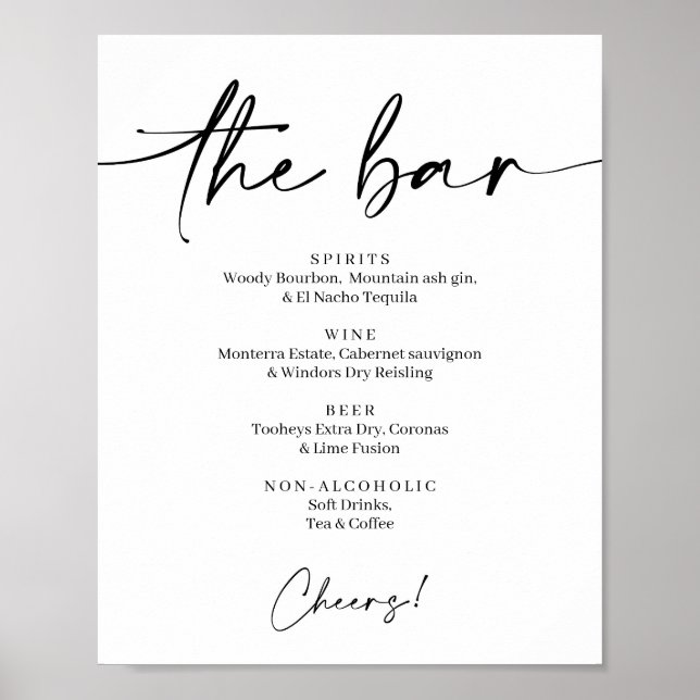 Minimalistische Bar Alcohol Sign Poster Hochzeit (Vorne)
