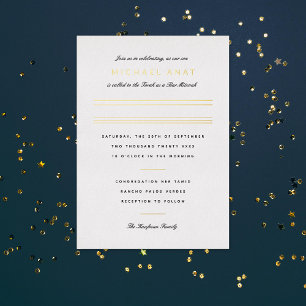 Minimalistische Bar Mizwa Goldstreifen Folieneinladung