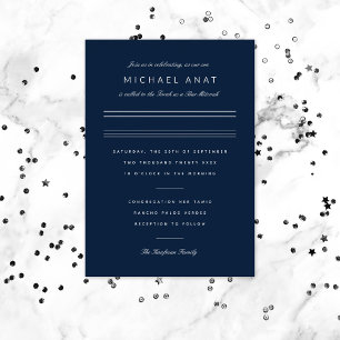Minimalistische Bar Mizwa Navy Blau Silber Folieneinladung