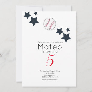 Minimalistische Baseball-Stars-Geburtstagsfeier Einladung