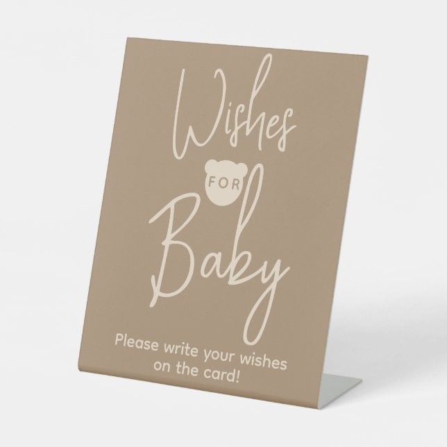 Minimalistische Bear Baby Dusche Wünsche Sockelschild (Vorderseite)