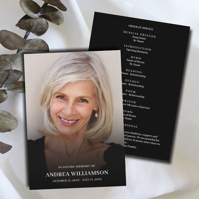 Minimalistische Beerdigung des Fotos des Lebens Programm (Funeral Celebration of Life Program, your photo on front and Order of Service on the back)