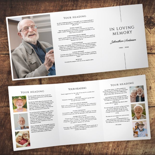 Minimalistische Beerdigung/Gedenkfeier mit 7 Fotos Dreifach-gefaltete Programmkarte (Von Creator hochgeladen)