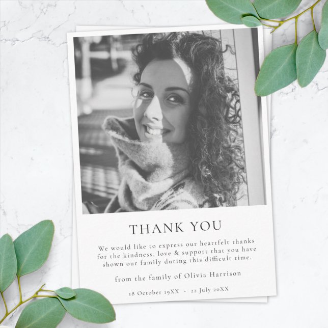 Minimalistische Beerdigung | Modernes Beileid Foto Dankeskarte (Von Creator hochgeladen)