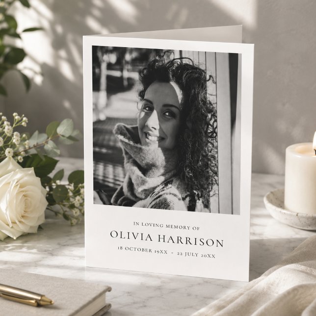 Minimalistische Beerdigung | Ordnungsnummer des Di Programm (Personalized folded funeral program with photo for memorial and celebration of life services.)