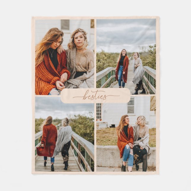 Minimalistische Beige Besties 4 FotoCollage Fleecedecke (Vorderseite)